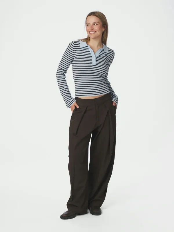 Fannya LS Striped Knit Polo Light blue stripe