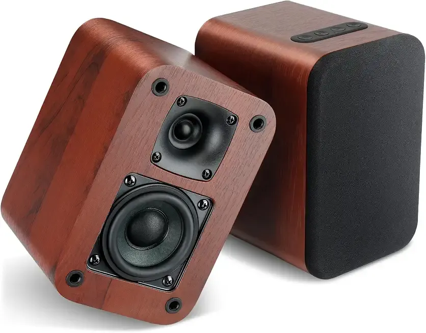 RIOWOIS Powered Bookshelf Speakers, Desktop Speakers for Record Player | 40W, 2.75" Woofer, Silk Dome Horn Tweeter, Supports TV-ARC/Optical, AUX/Bluetooth 5.3 Input, Compatible with Fire TV Remote