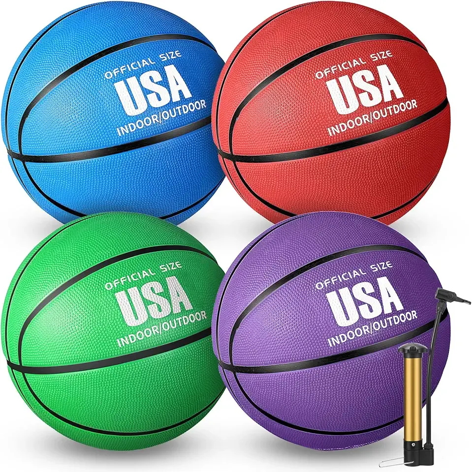 Libima 4 Pcs Rubber Basketball with Pump Official Size Indoor Outdoor Basketball Game Practice Training Women Men Streetbball Sport Gift