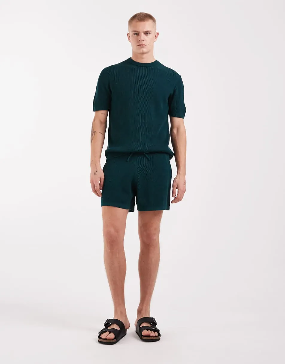 ASOS DESIGN knitted co-ord crew neck t-shirt in green