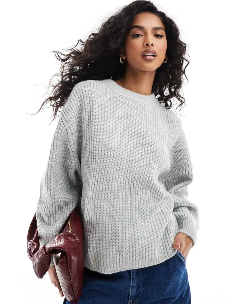 ASOS DESIGN chunky crew neck rib jumper in grey