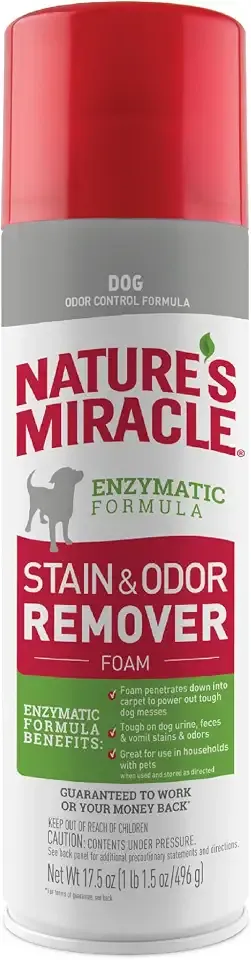Nature's Miracle Dog Stain & Odor Remover Foam, Enzymatic Cleaner, 32 oz | Tough on Dog Urine, Feces, Vomit, Drool and Other Organic Stains and Odors, Foam Penetrates Into the Carpet, Fresh Scent