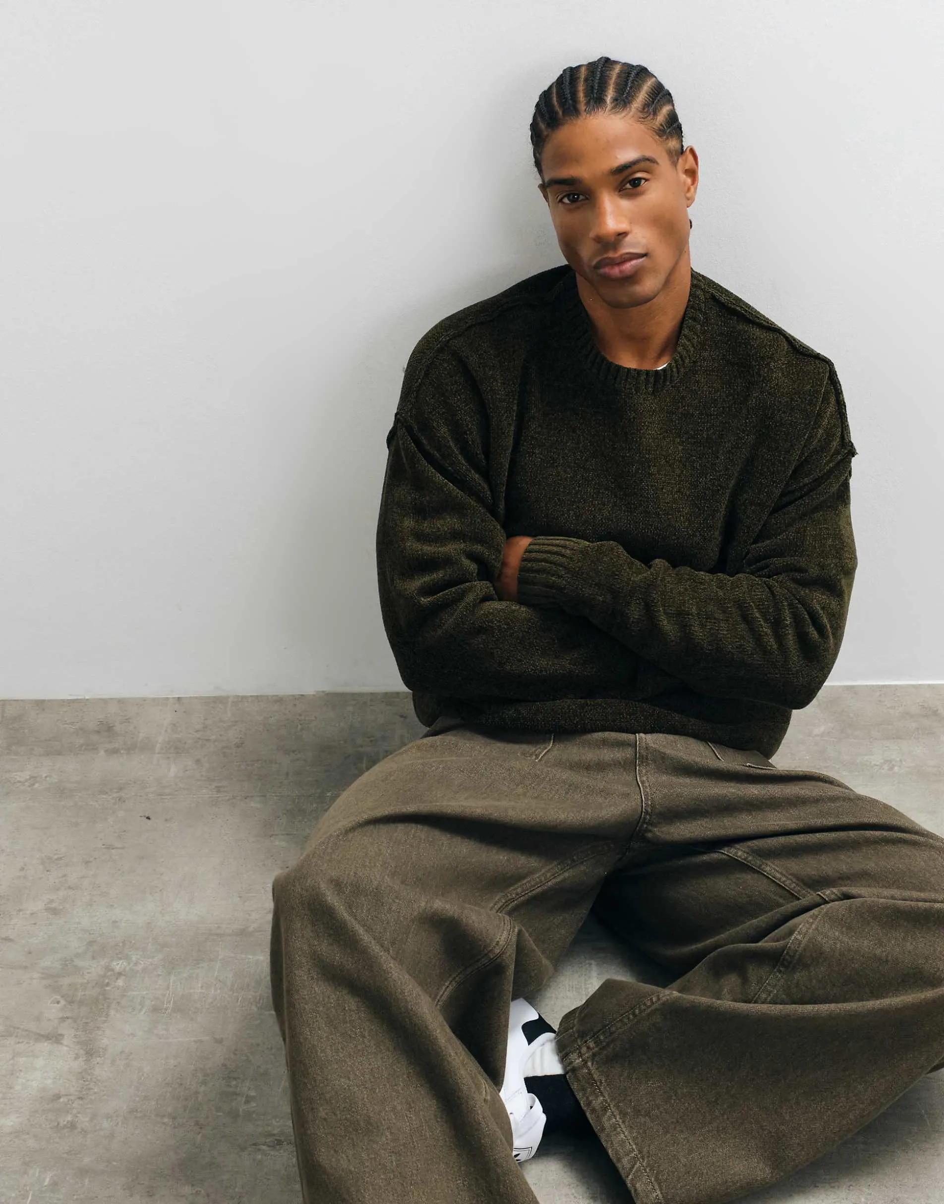 ASOS DESIGN oversized knitted jumper in olive