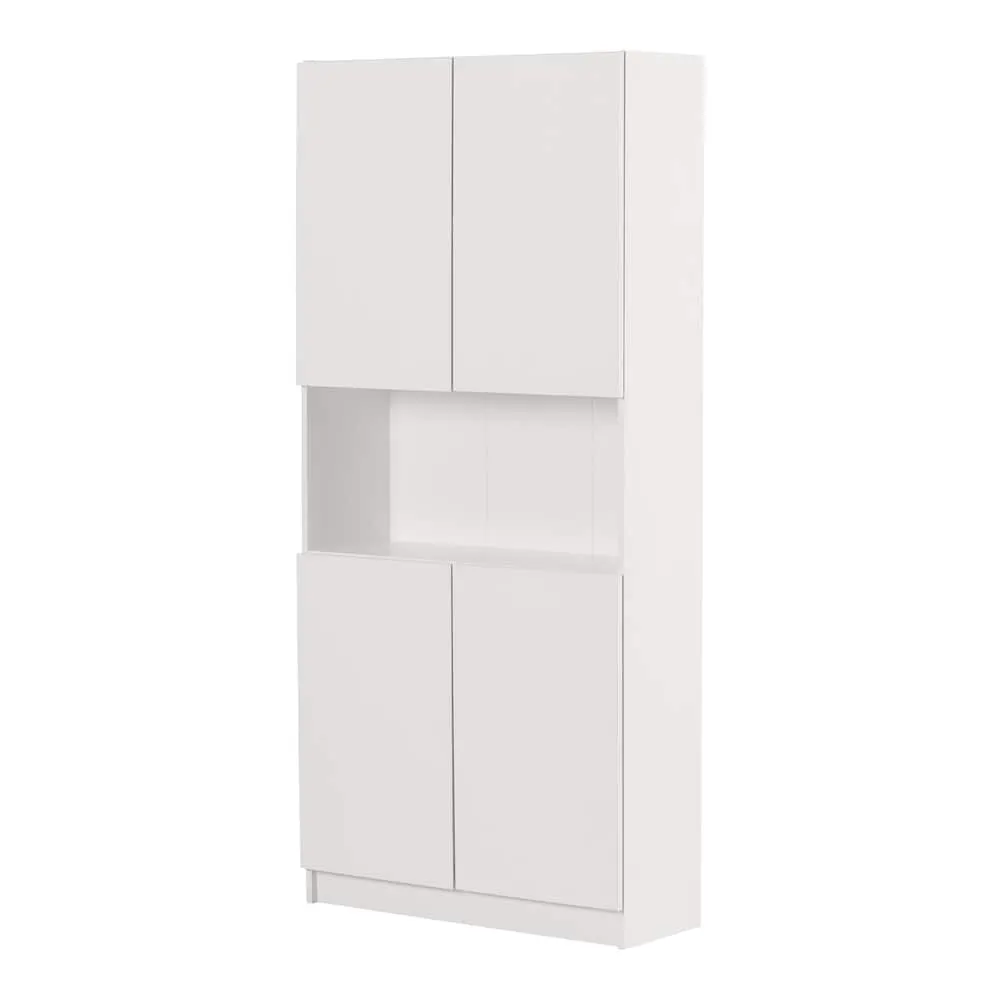 South Shore Arum 4-Door Storage Cabinet with Open Storage in Pure White, 32.5 in. x 11.5 in. x 71.5 in.