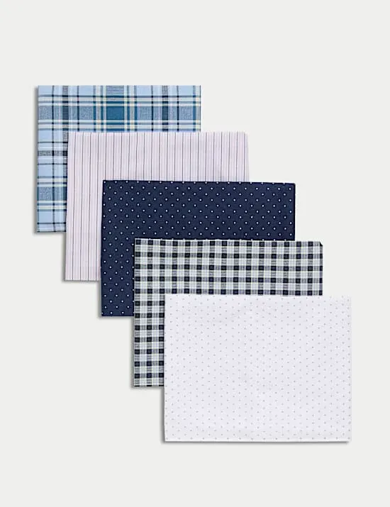 5 Pack Pure Cotton Patterned Handkerchiefs