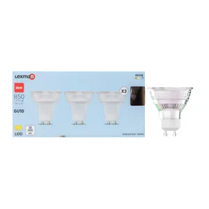 Pack de 3 bombillas LED GU10 850 lúmenes 7.4W color de la luz blanco frío 6500K CRI 89-80 luz natural y fiel IP20 protegido contra polvo y agua clase energética D