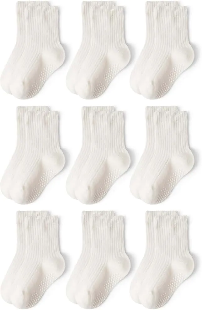 Bearbay Toddler Non Slip Cotton Crew Socks with Anti-slip Dots for Infant Baby Boys Girls