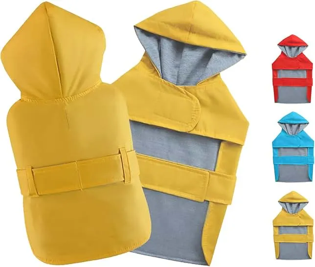 BECNBEAU Dog Raincoat Small Dog Rain Jacket Poncho Waterproof Pet Rain Suit Double-Layered for Puppy Small Dogs Breathable Lining Hooded Leash Hole Adjustable,Yellow,XS,Back Length 4.6-6.7 inches