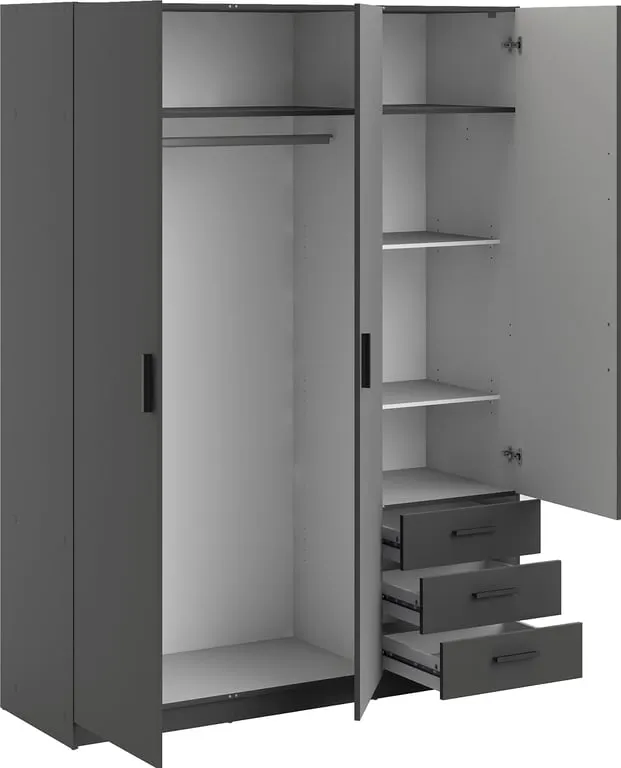 Sprint garderobeskap 147 x 50, H 200 cm , med 3 dører og 3 skuffer matt grå