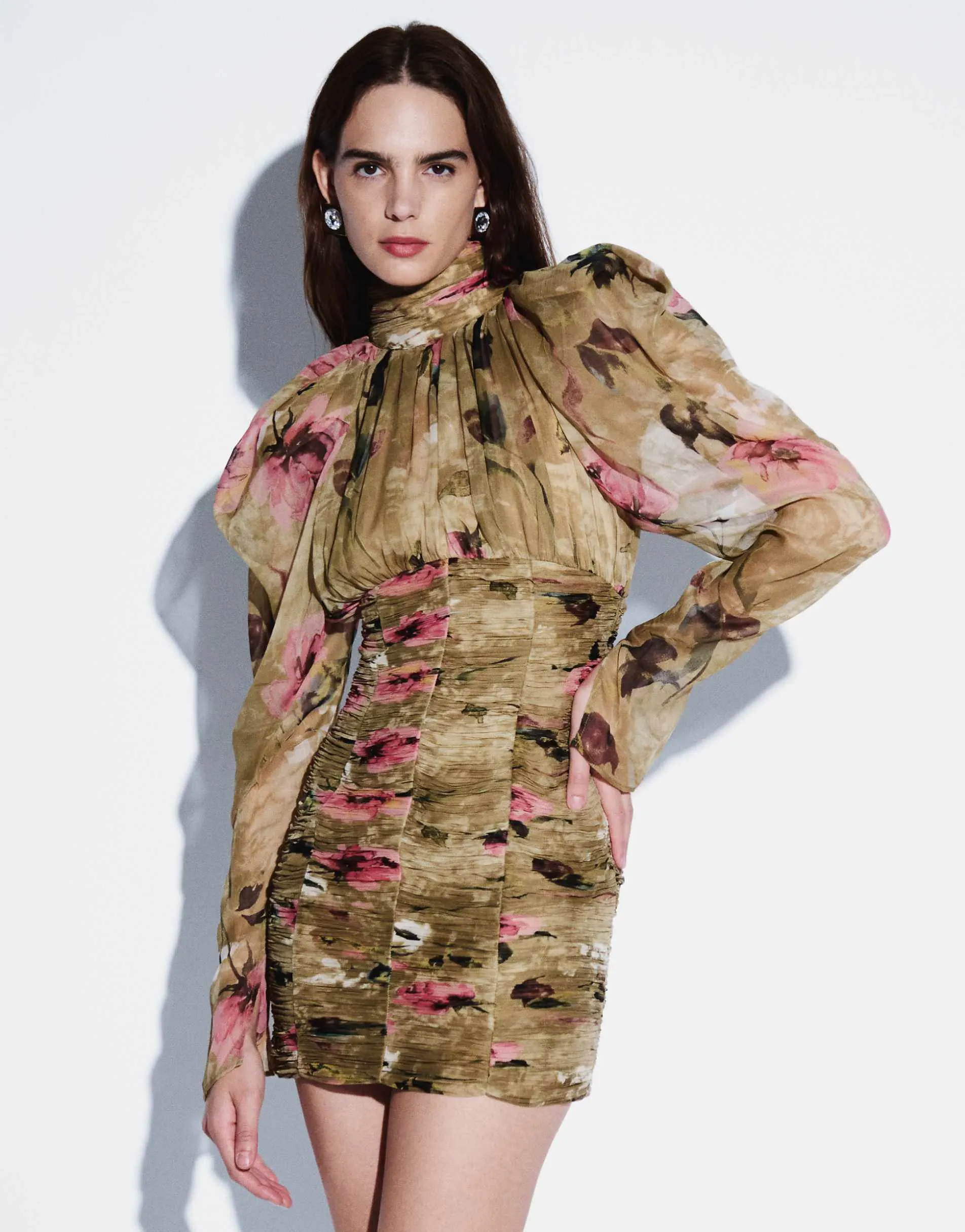 ASOS DESIGN ruched chiffon mini dress in pink floral