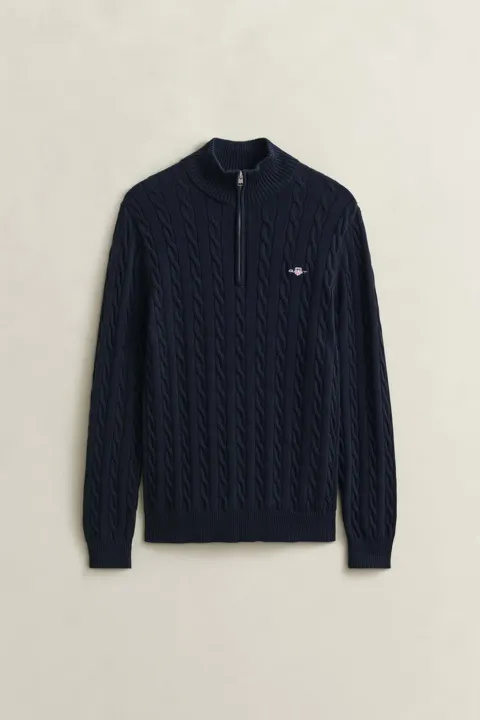 Kabelstrikket genser med half-zip