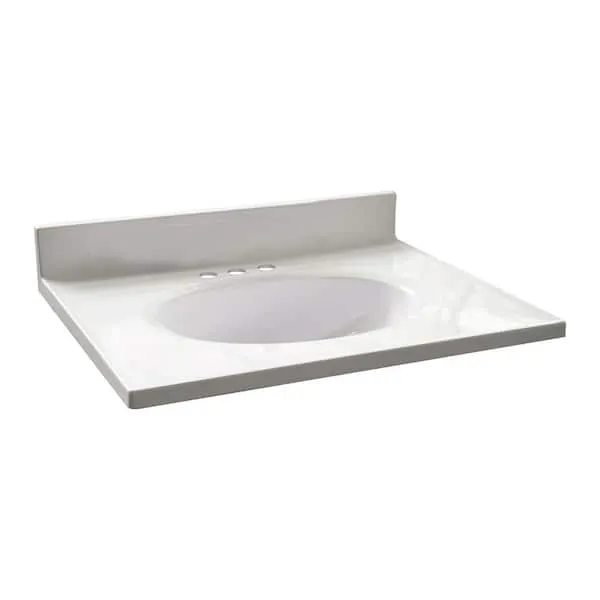 Design House 25 in. W x 19 in. D Cultured Marble Vanity Top in Solid White with Solid White Basin with 4 in. Faucet Centerset