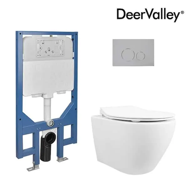 DEERVALLEY 2-​Piece 1.​1/​1.​6 GPF Dual Flush Elongated Wall Hung Toilet with Concealed In-​Wall Toilet Tank in White (Seat Included)​