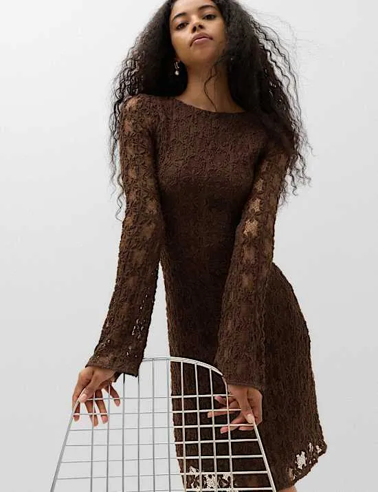 Jersey Lace Mini Skater Dress