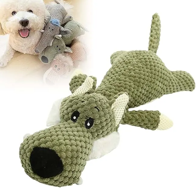 ROWPOZ Dog Plush Toys for Aggressive Chewers, 2026 New Indestructible Dog Squeaky Toys Dogs Puppy Chew Toys, Durable Chew Toys Dogs Plush Toy to Keep Them Busy (Green Wolf)