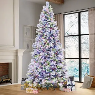 9' Pre-Lit Glitter Flocked Micro LED with Twinkle Artificial Christmas Tree