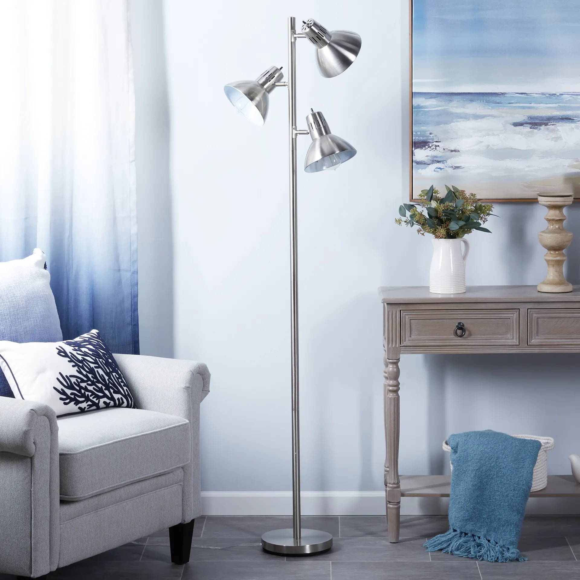 Embleton 68-in Brushed nickel Multi-head Floor Lamp with Metal Shade