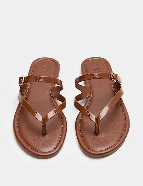 Buckle Flat Toe Loop Mule Sandals