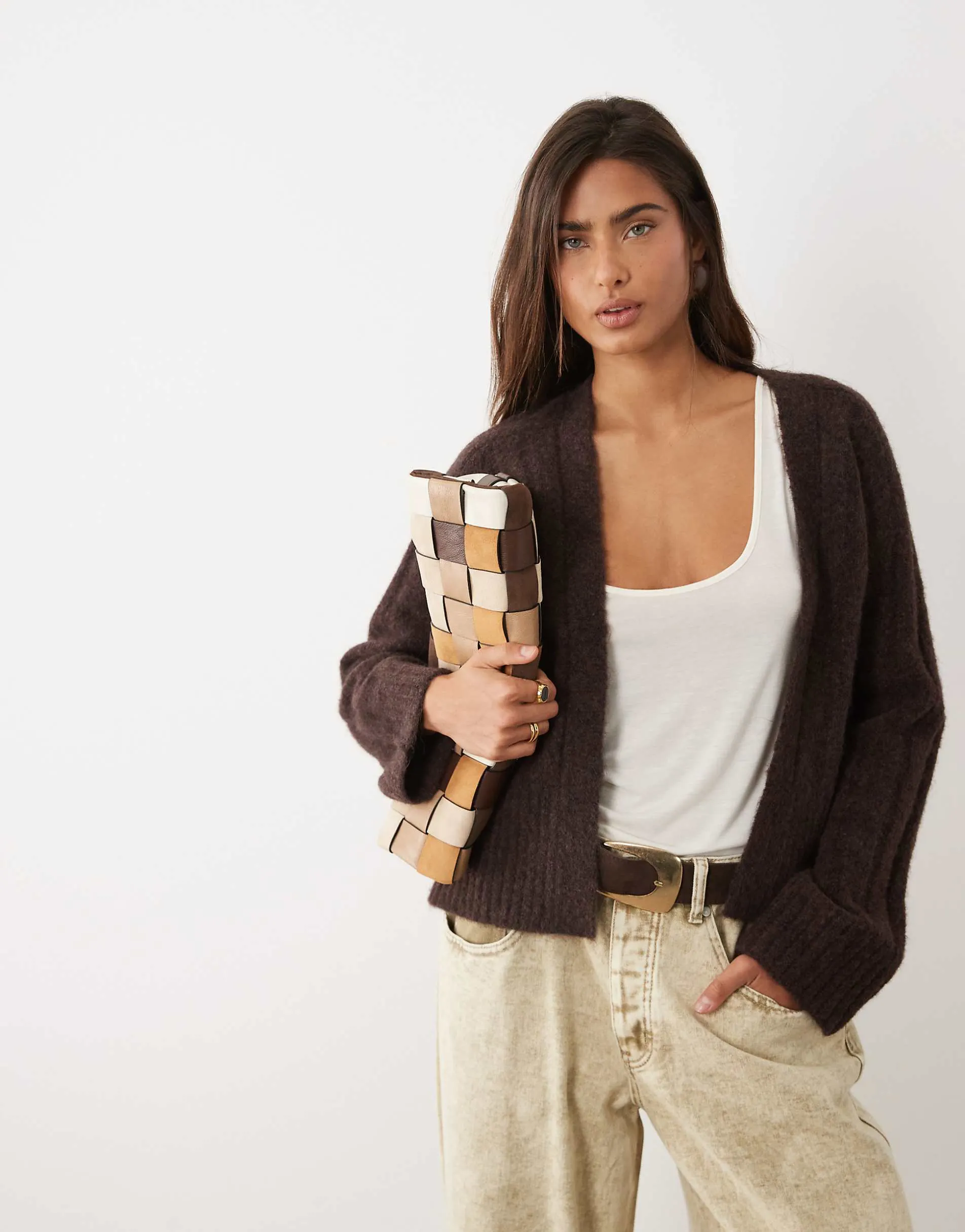 ASOS DESIGN edge to edge cardigan in wide rib in chocolate