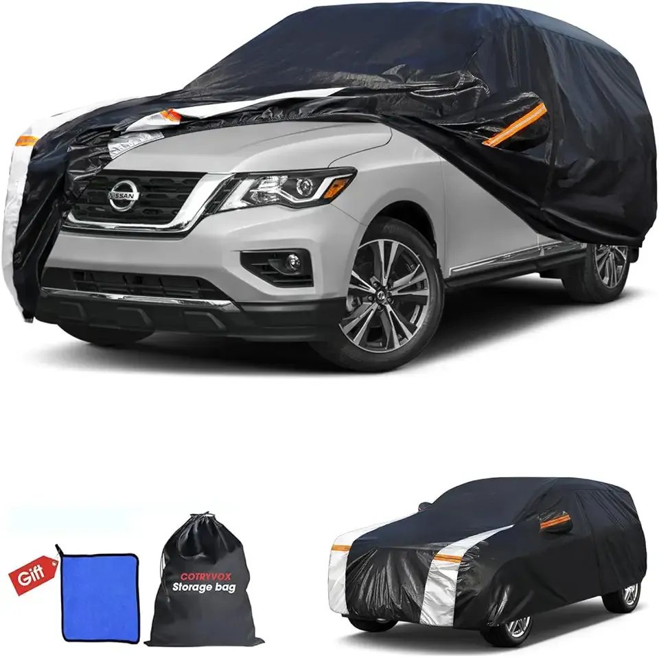 Multi-Layer Car Cover Custom Fit for Nissan Pathfinder(2004-2026), 100% Waterproof All Weather for Automobiles, Gift with Towel, Heavy Duty Car Covers for Rain Sun UV Protection with Door Zipper