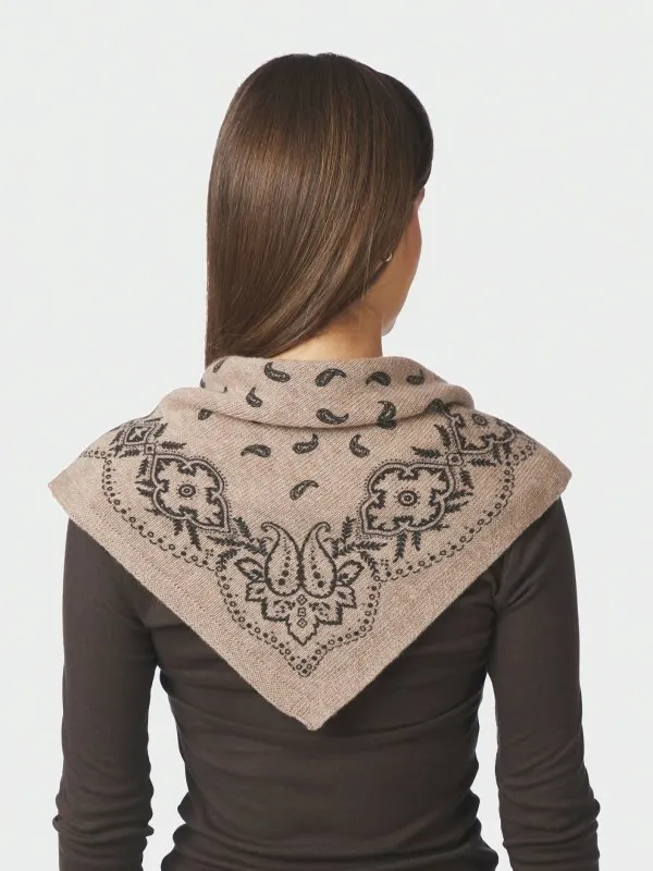 Adelina Paisley Knit Scarf Beige Melange