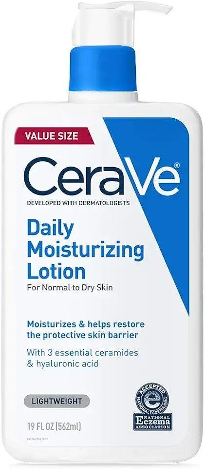 CeraVe Daily Moisturizing Lotion for Dry Skin, Body Lotion & Face Moisturizer with Hyaluronic Acid and Ceramides, Daily Moisturizer, Fragrance Free, Oil-Free, 19 Ounce