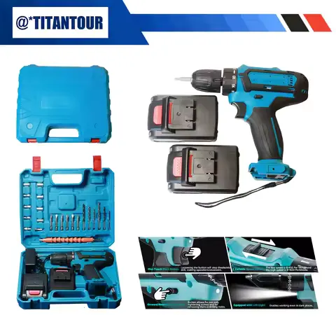 21V Cordless Drill Driver with 2 Batteries, Electric Screwdriver Set, 6 Speed, 18+1 Torque, Power Drill with Drill Bits Kit for