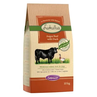 Lot de croquettes Lukullus Senior bœuf Angus, canard (2 x 10 kg)