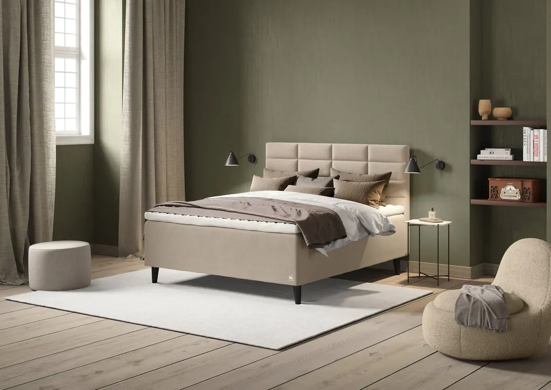 Svane® Zenit Plus kontinentalseng 150x200 Moment Beige, Earth Elastec overmadrass, Cone Black 19cm ben