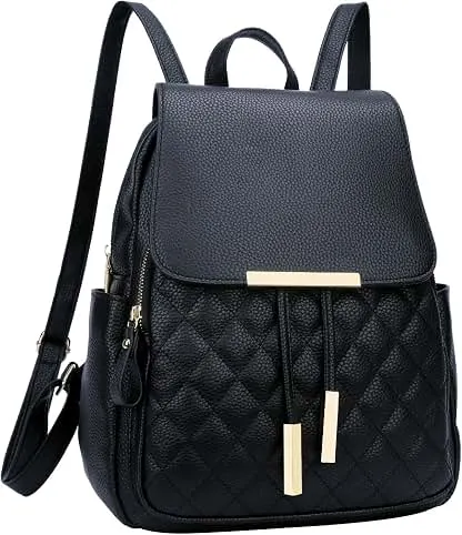 KKXIU Quilted Trendy Leather Backpack Purse for Women and Ladies Shoulder Travel Daypacks Bags (Black) KKXIU Quilted Trendy Leather Backpack Purse for Women a…