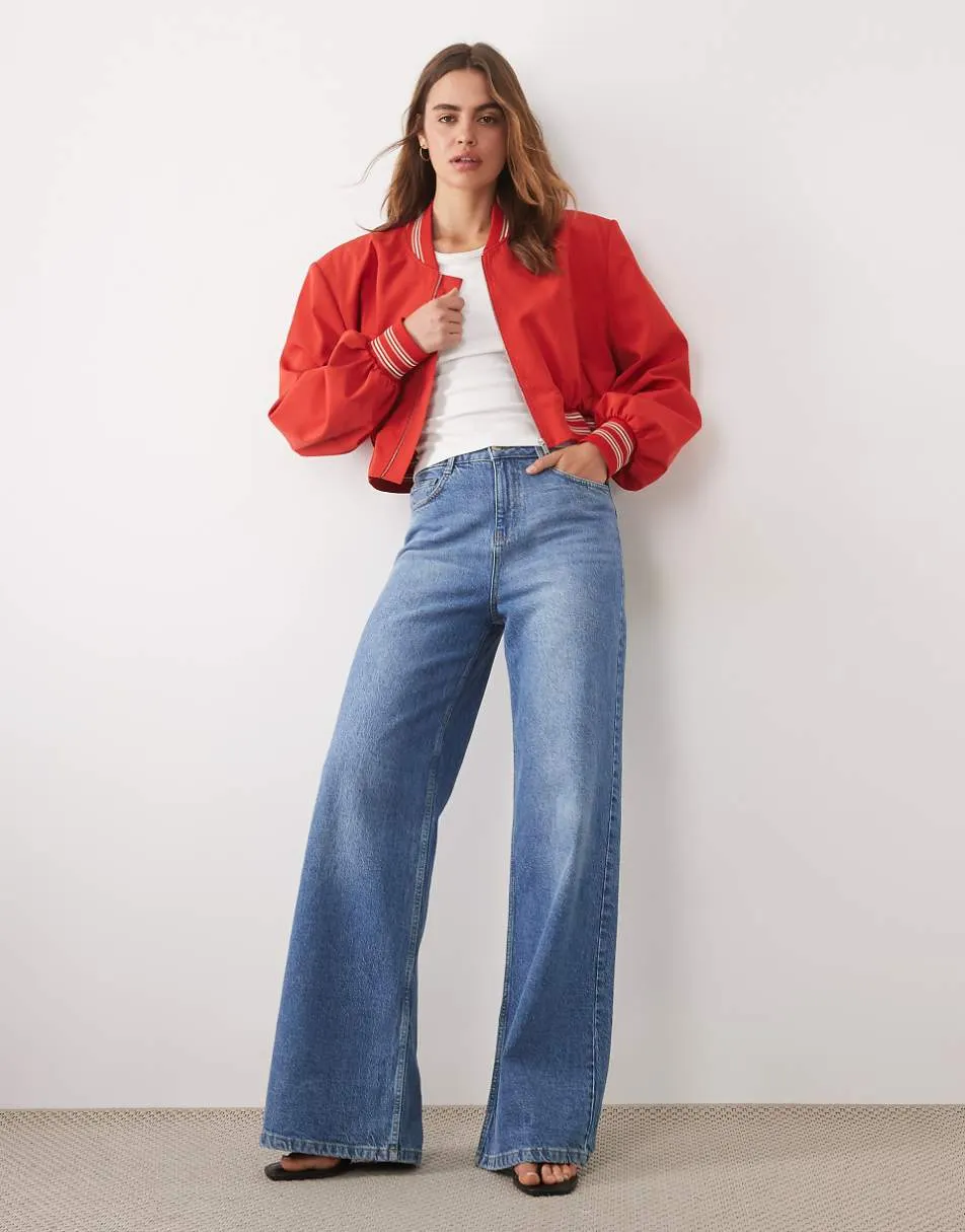 ASOS DESIGN cropped shoulder pad bomber jacket in red