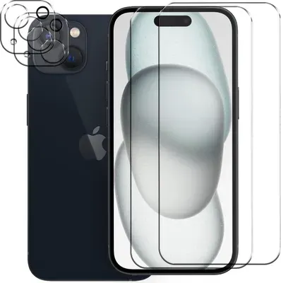 Panzerglas für Apple iPhone 15 Schutzfolie 2x Kamera Schutzglas Folie 2x Panzerfolie