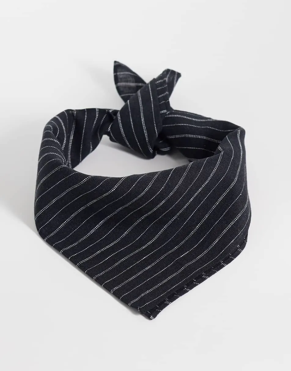 ASOS DESIGN linen rich pinstripe headscarf in navy