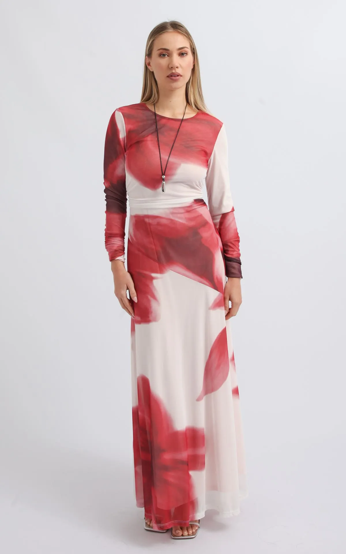 PTD Mesh Long Sleeve Ruched Maxi