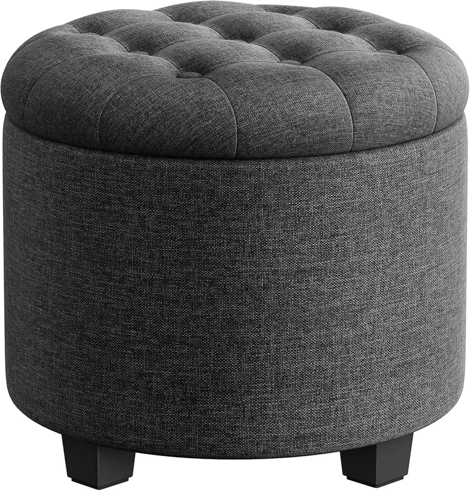 Round Ottoman, Ottoman with Storage, 17.7 Dia. x 17.5 H Inches Foot Rest with Legs, Load up to 330 lb, for Living Room, Bedroom, Dark Gray ULOM011G01