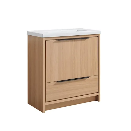 Romali III 29.5in W X 14.9in D X33.5in H Vanity With Ceramic Top In Light Oak