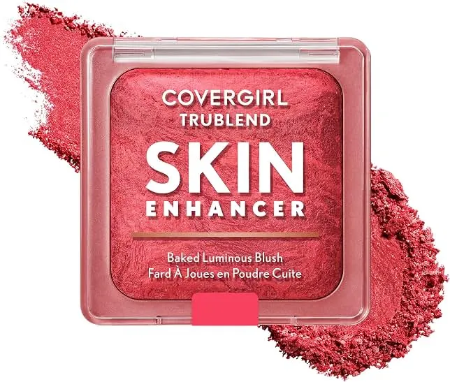 COVERGIRL TruBlend Skin Enhancer Baked Luminous Blush, with Hyaluronic Acid & White Rose Extract, Blends Seamlessly - Strawberry Dri…