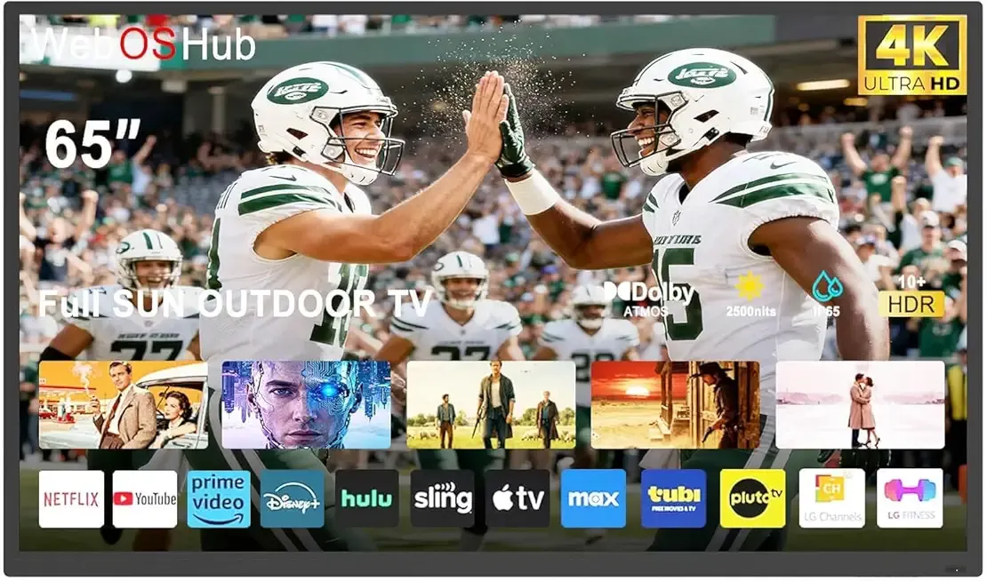 360SPB 65 Inch Outdoor TV, 4K Ultra HD, Full Sun 2500nits High Brightness Outdoor TV, IP65 Waterproof TV, Voice Assistant Remote, Screen Mirroring, Compatible with Dolby