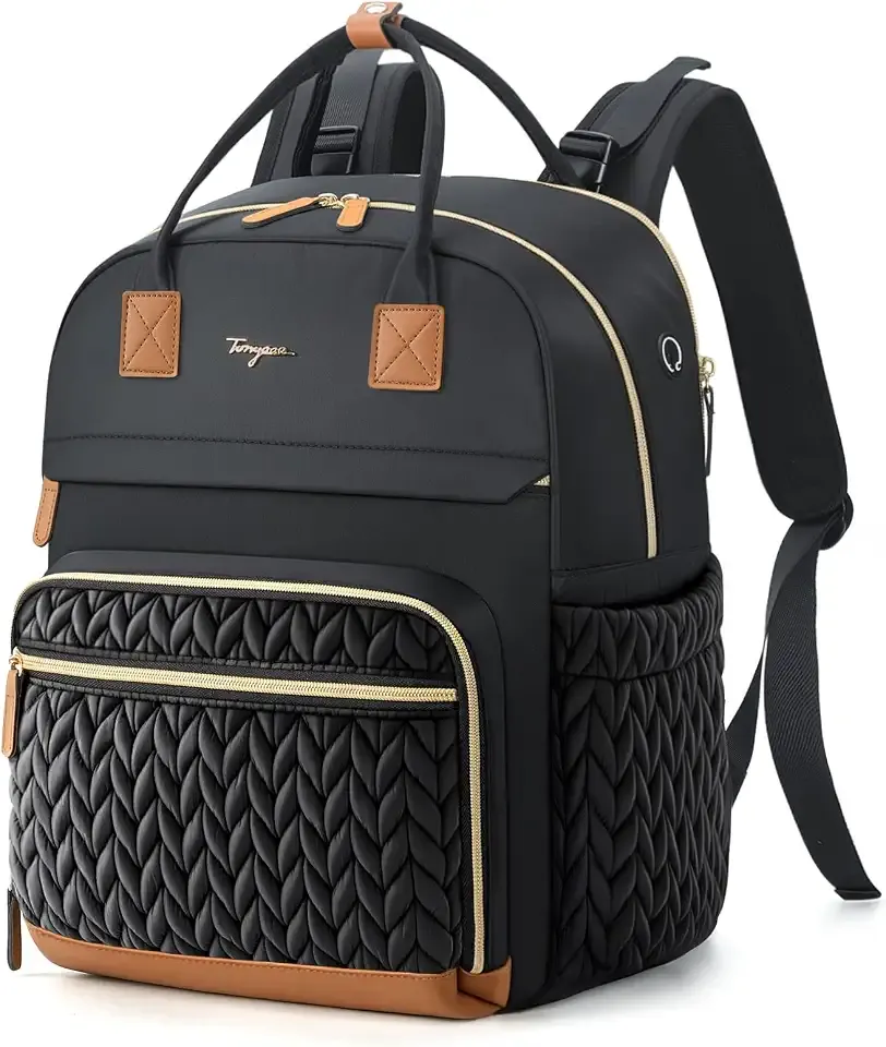 Diaper Bag Backpack, Extra Large Baby Diaper Bag for 2 Kids Twin | Travel Diaper Backpack for Mom Dad, 25-37L Expandable, with Changing Pad, Insulated Pocket, Earphone Hole, Quilted Pure Black