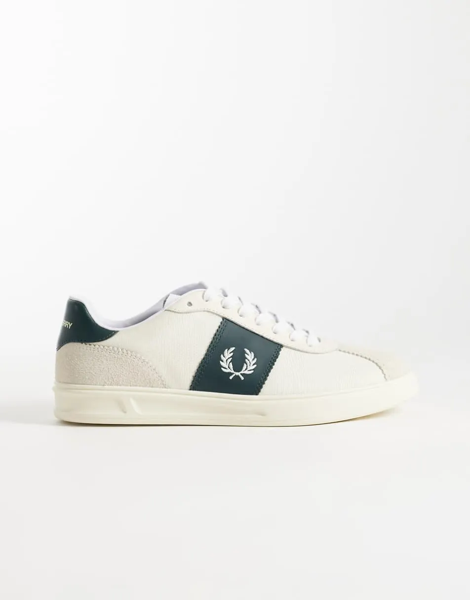 Fred Perry suede stripe trainer in ecru and green