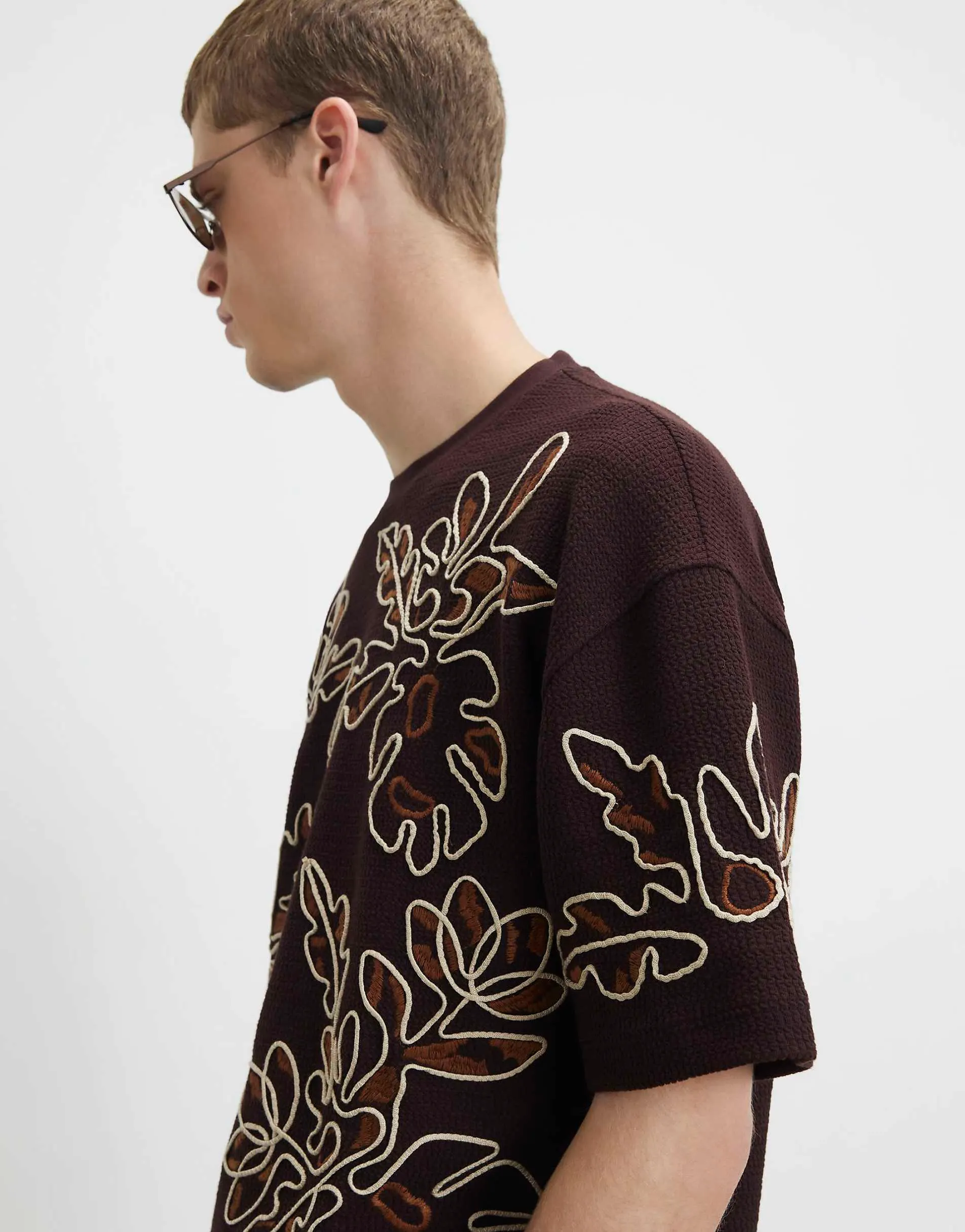 River Island Oversized fit roping floral t-shirt in brown
