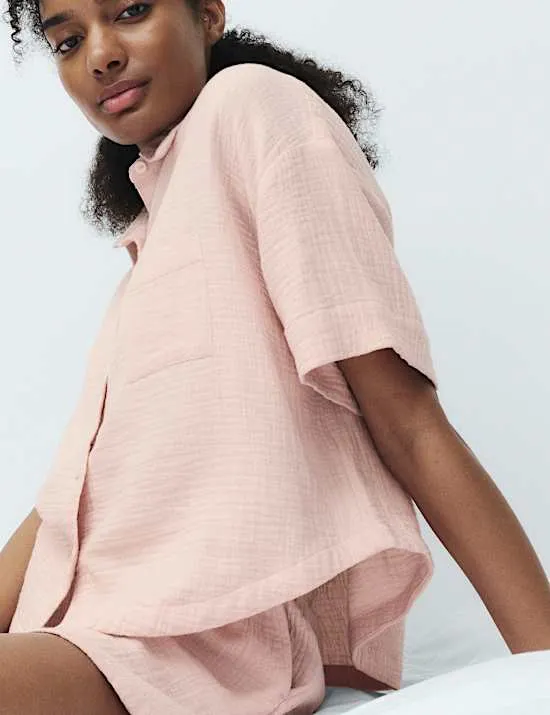 Pure Cotton Muslin Shortie Pyjama Set
