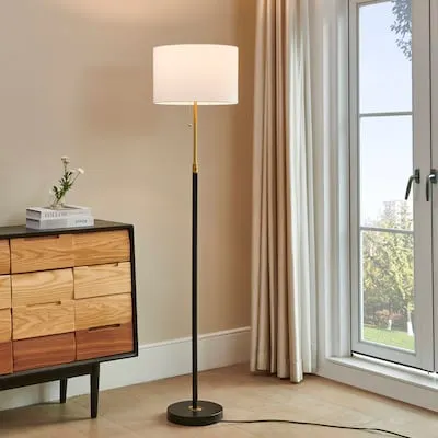 Equitte 64.5-in Black and Brass Shaded floor lamp Floor Lamp with Fabric Shade