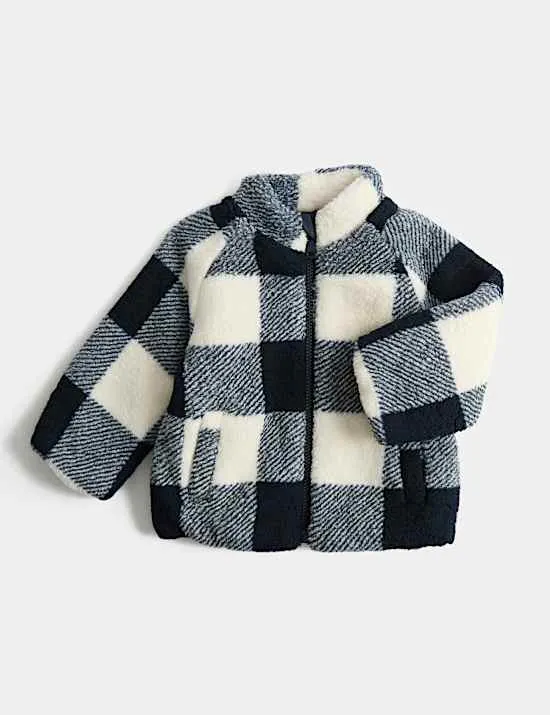 Borg Checked Funnel Neck Jacket (0-5 Yrs)