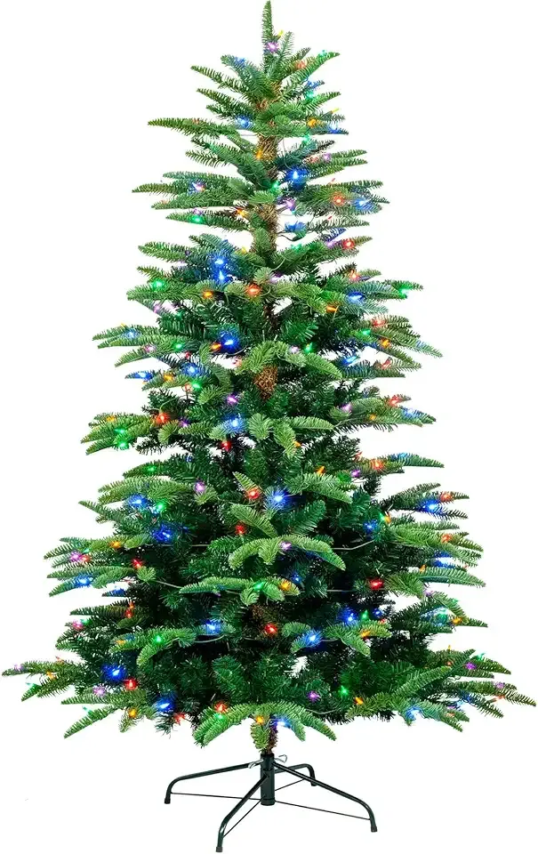 YULETIME 6.5ft Pre-Lit Christmas Tree, Realistic Spruce Holiday Decorative Tree with UL Listed 300 Multicolor LED Christmas Lights (6.5' Realistic Spruce Multicolor)