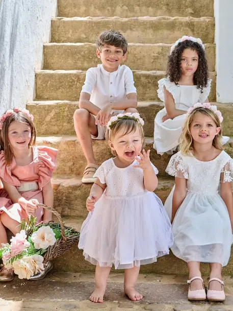 Robe bébé fille tulle broderie - blanc