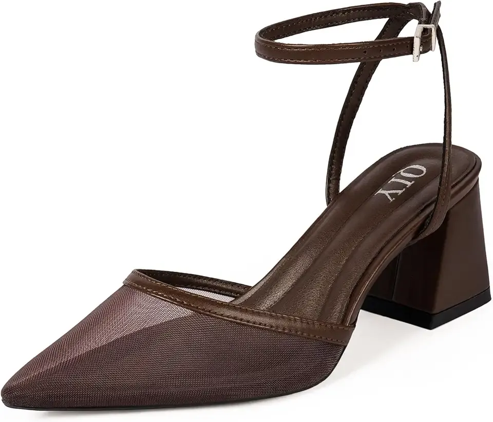 Closed Toe Heels for Women Ankle Strap Pointed Toe Slingback Chunky Low Heels Womens Pumps Wedding Dress Shoes