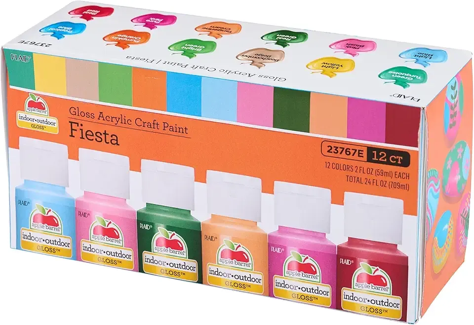 Apple Barrel Acrylic Craft Paint Set, Fiesta, Includes 12 Colors with a Gloss Finish