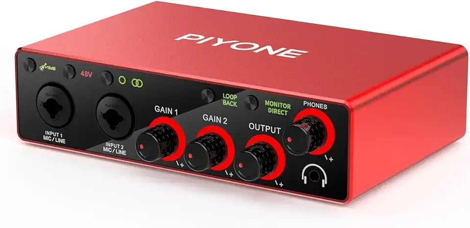 Audio Interface, 2X2 24-bit/192kHz Interface for High-Fidelity, Studio Quality PC/Mac/iOS Recording, XLR/TRS Combo Input, Monitor Mix/Loopback Function, One-cable Setup(Alloy Red)