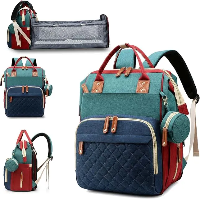 Lamroro Diaper Bag with Changing Station, Waterproof 3 in 1 Baby Diaper Backpack with Foldable Changing Pad, Large Travel Backpack for Mom & Dad, Shower Gift for Baby Girl & Boy, Red-Green-Blue
